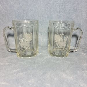 Vintage Federal Eagle Glass Beer Steins Mugs - Set of 2 - Frosted Etched Design